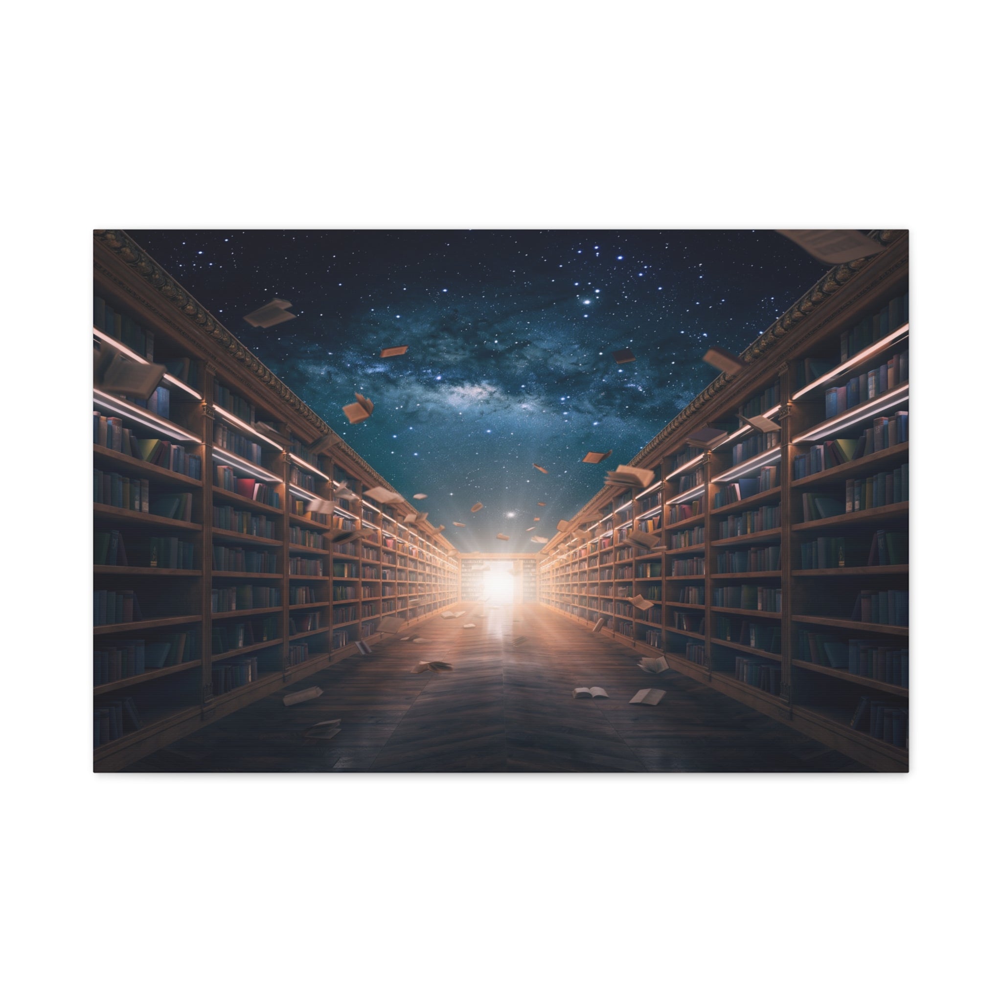 Celestial Library of Infinite Knowledge: Dreamscape Corridor, Cosmic Bibliophile's Journey - L’Art Suprême Canvas