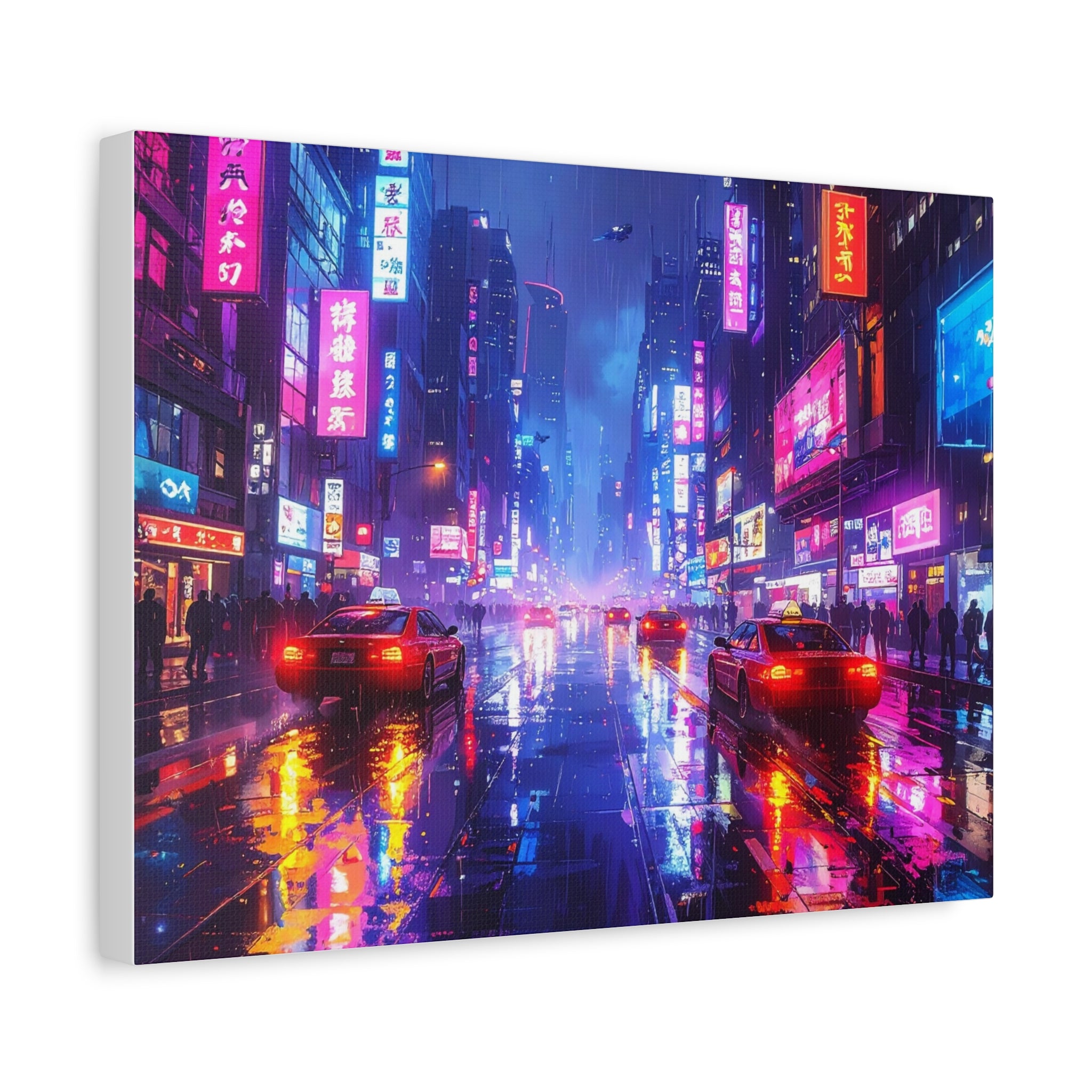 Neon Dystopia: Cyberpunk Metropolis, Urban Night Reflections - L’Art Suprême Canvas