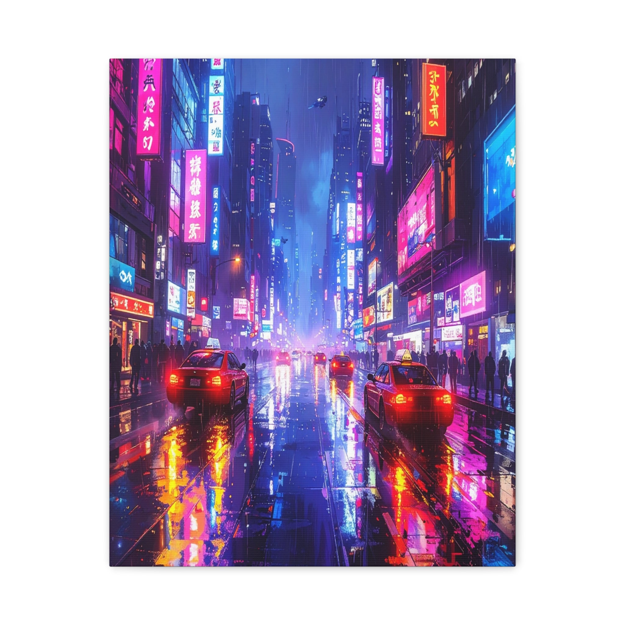 Neon Dystopia: Cyberpunk Metropolis, Urban Night Reflections - L’Art Suprême Canvas