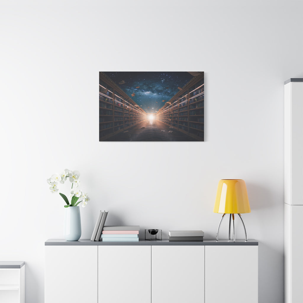 Celestial Library of Infinite Knowledge: Dreamscape Corridor, Cosmic Bibliophile's Journey - L’Art Suprême Canvas