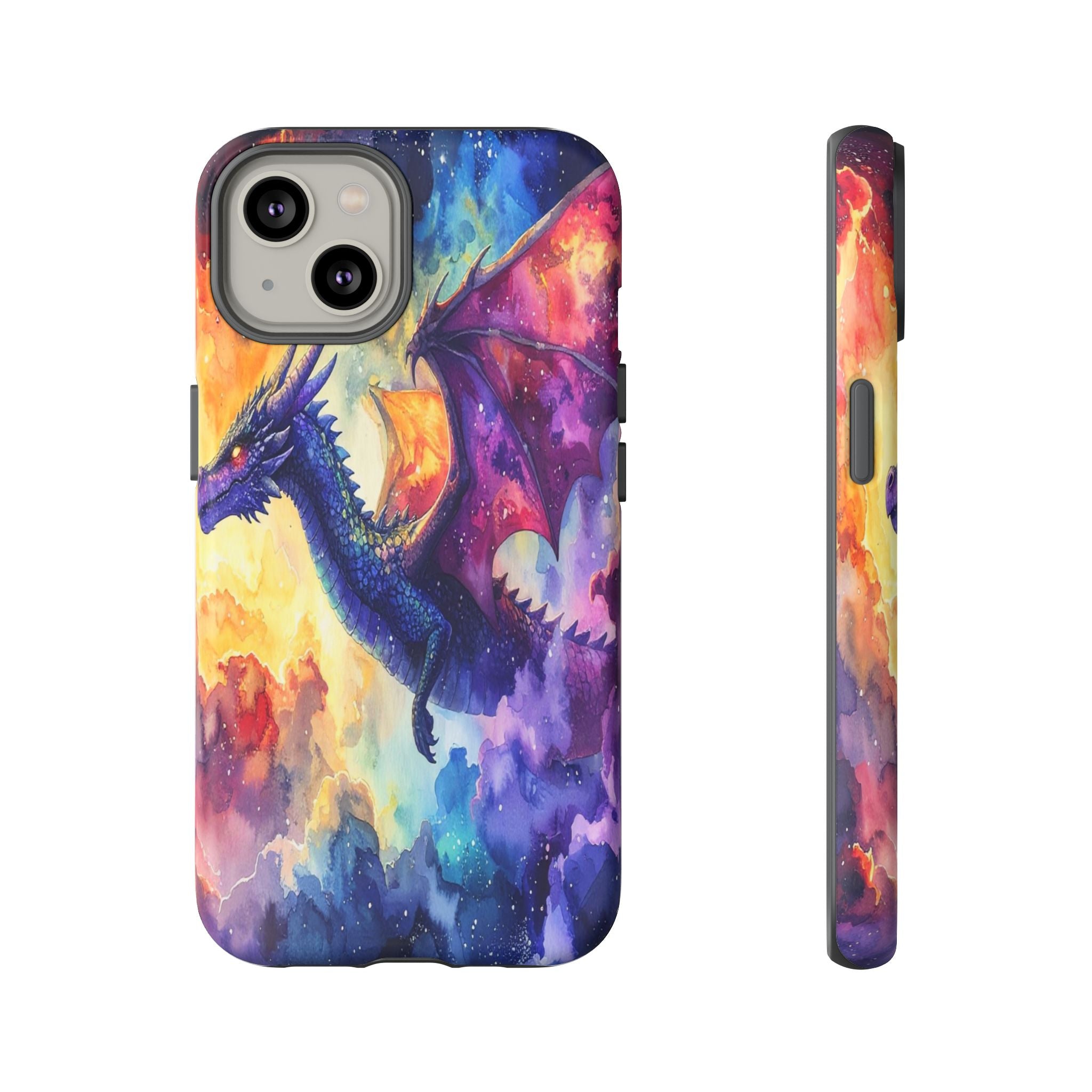 Celestial Dragons' Ascent: Watercolor Fantasy Artwork, Cosmic Nebula Landscape - L’Art Suprême Phone Case
