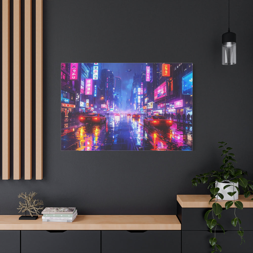 Neon Dystopia: Cyberpunk Metropolis, Urban Night Reflections - L’Art Suprême Canvas