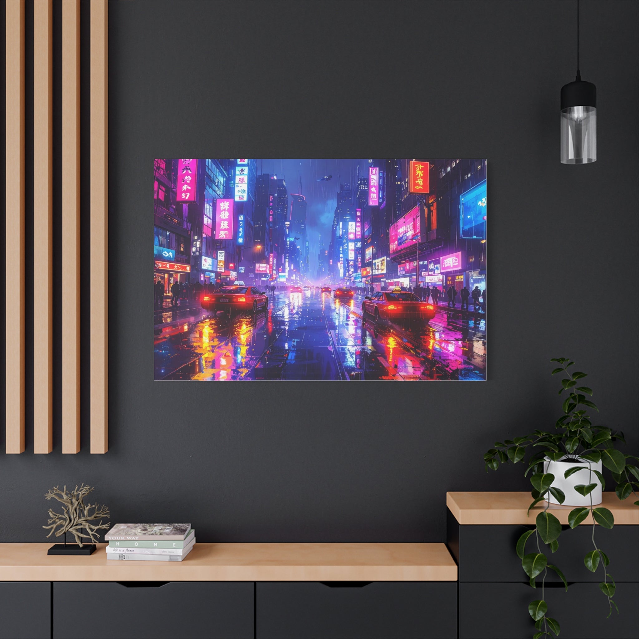 Neon Dystopia: Cyberpunk Metropolis, Urban Night Reflections - L’Art Suprême Canvas