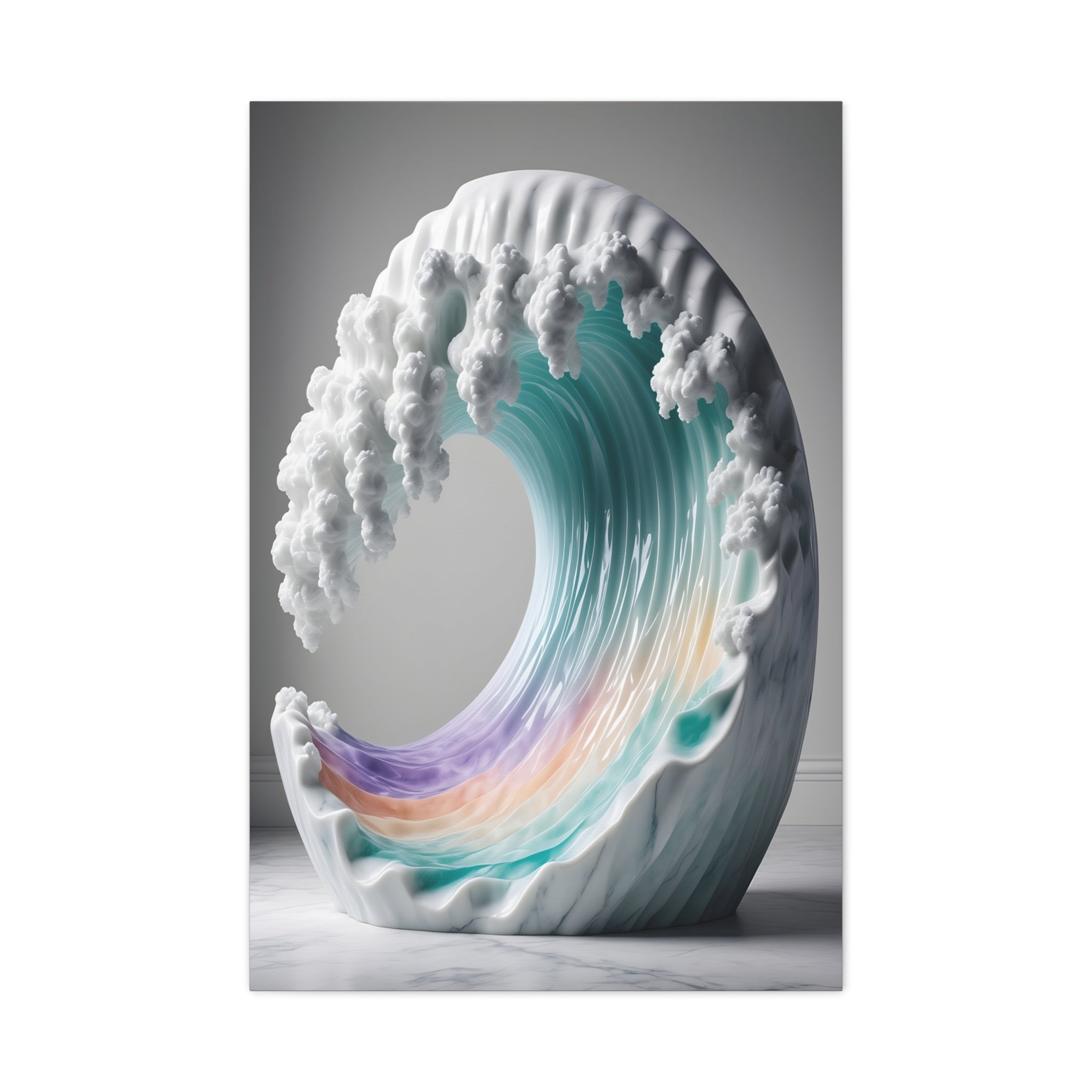 Oceanic Euphoria: Marble Wave Sculpture, Ethereal Aquatic Art - L’Art Suprême Canvas