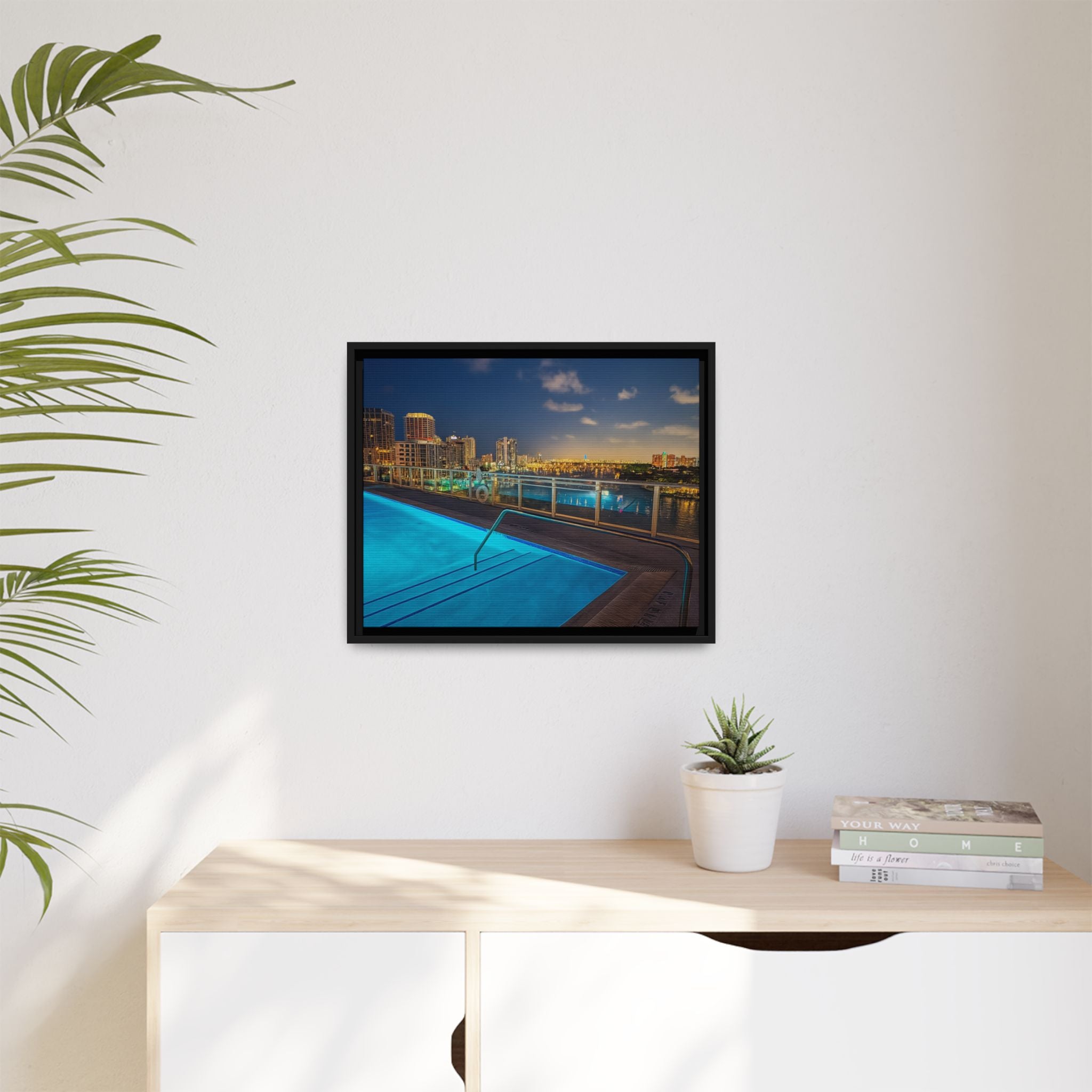"Skyline Reflections" – Framed Canvas Print