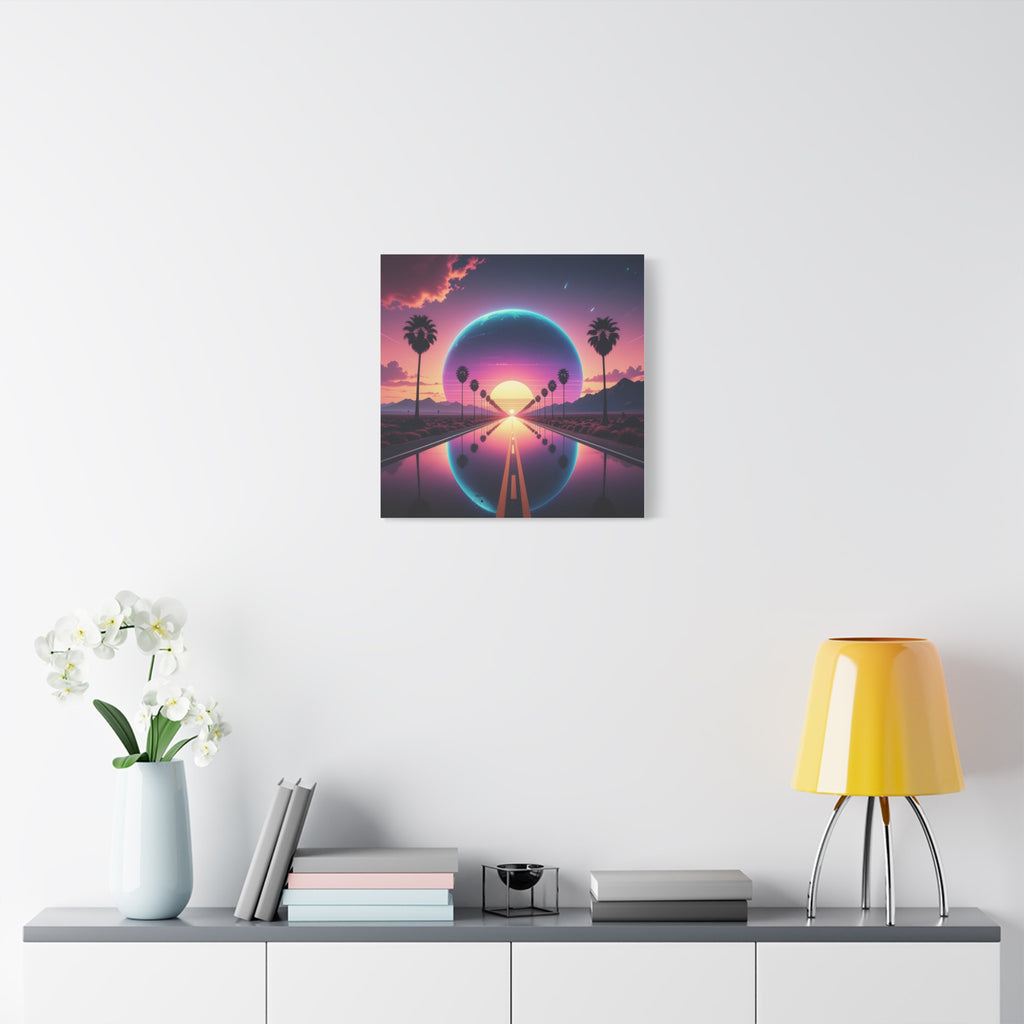 Cosmic Highway: Synthwave Dreamscape, Retro-Futuristic Sunset - L’Art Suprême Canvas