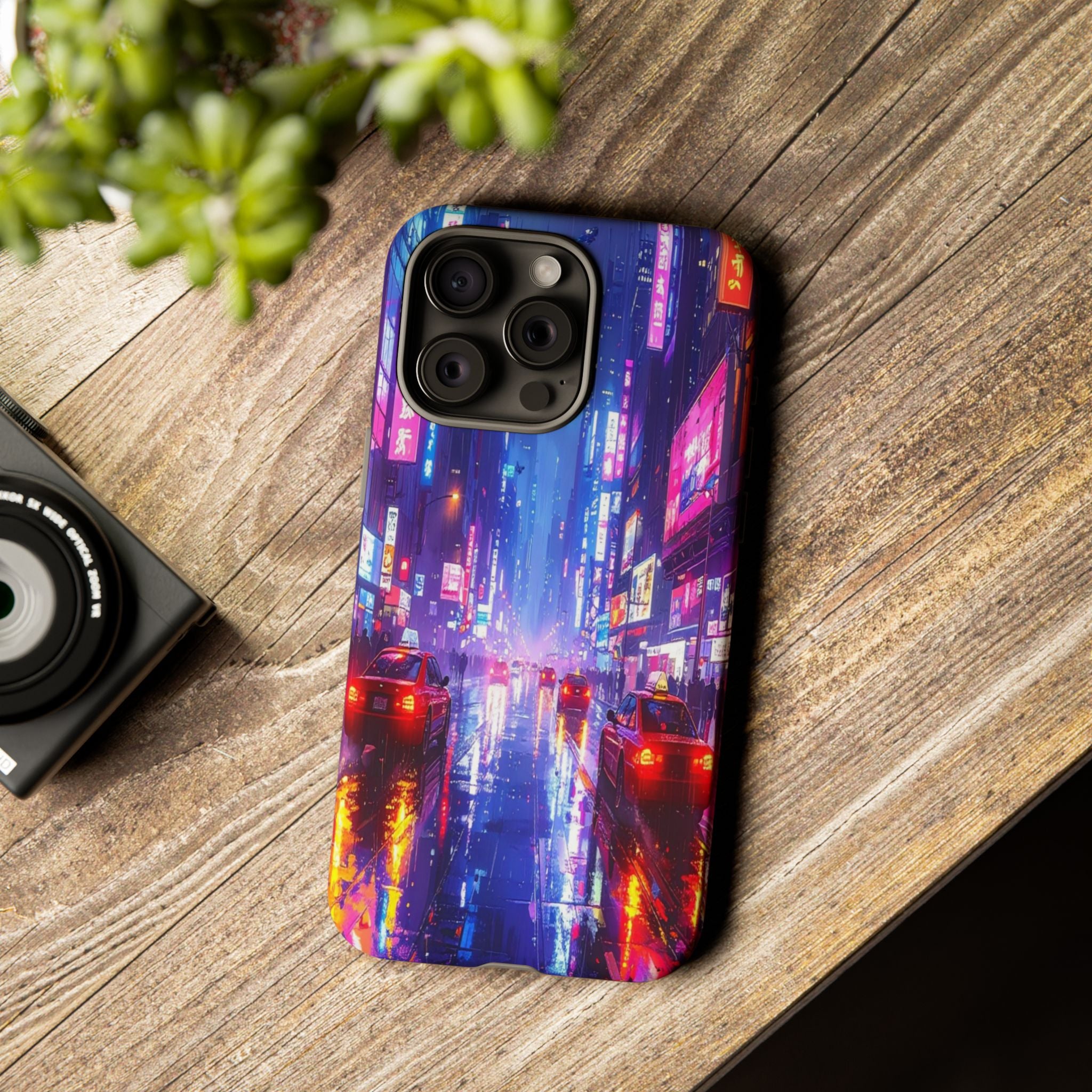 Neon Dystopia: Cyberpunk Metropolis, Urban Night Reflections - L’Art Suprême Phone Case