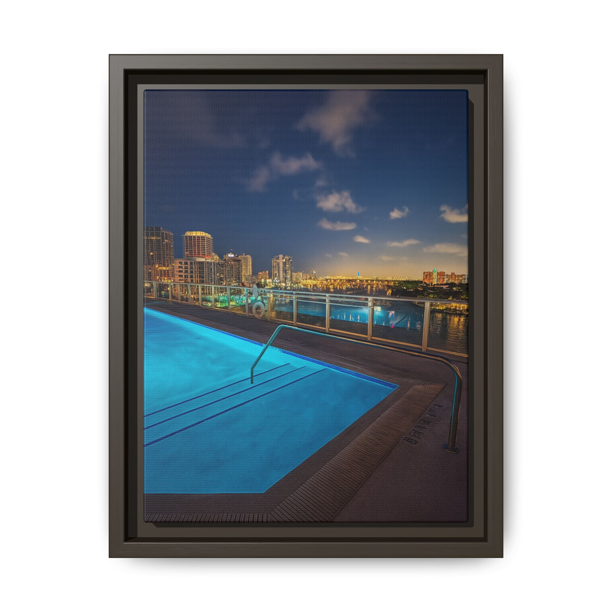 "Skyline Reflections" – Framed Canvas Print