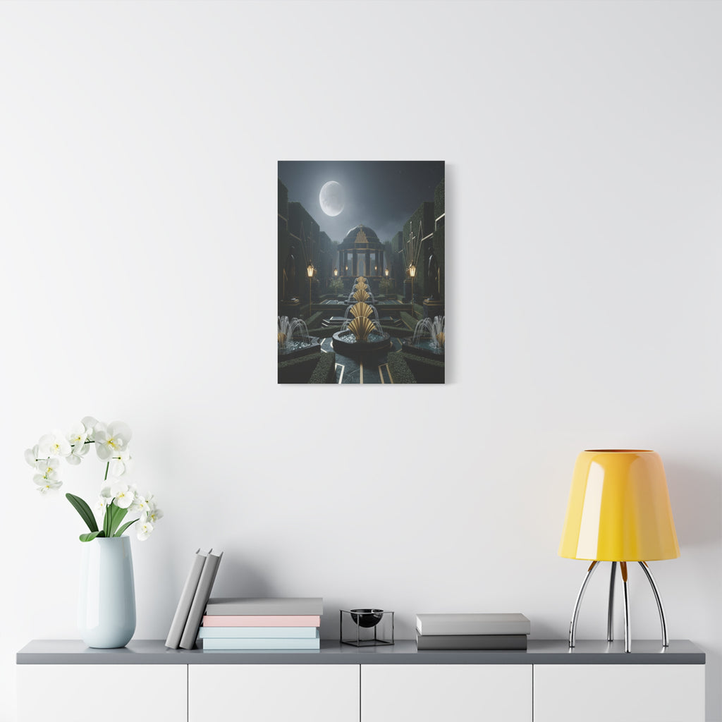 Nocturnal Pavilion: Art Deco Garden Symphony, Moonlit Architectural Dreamscape - L’Art Suprême Canvas