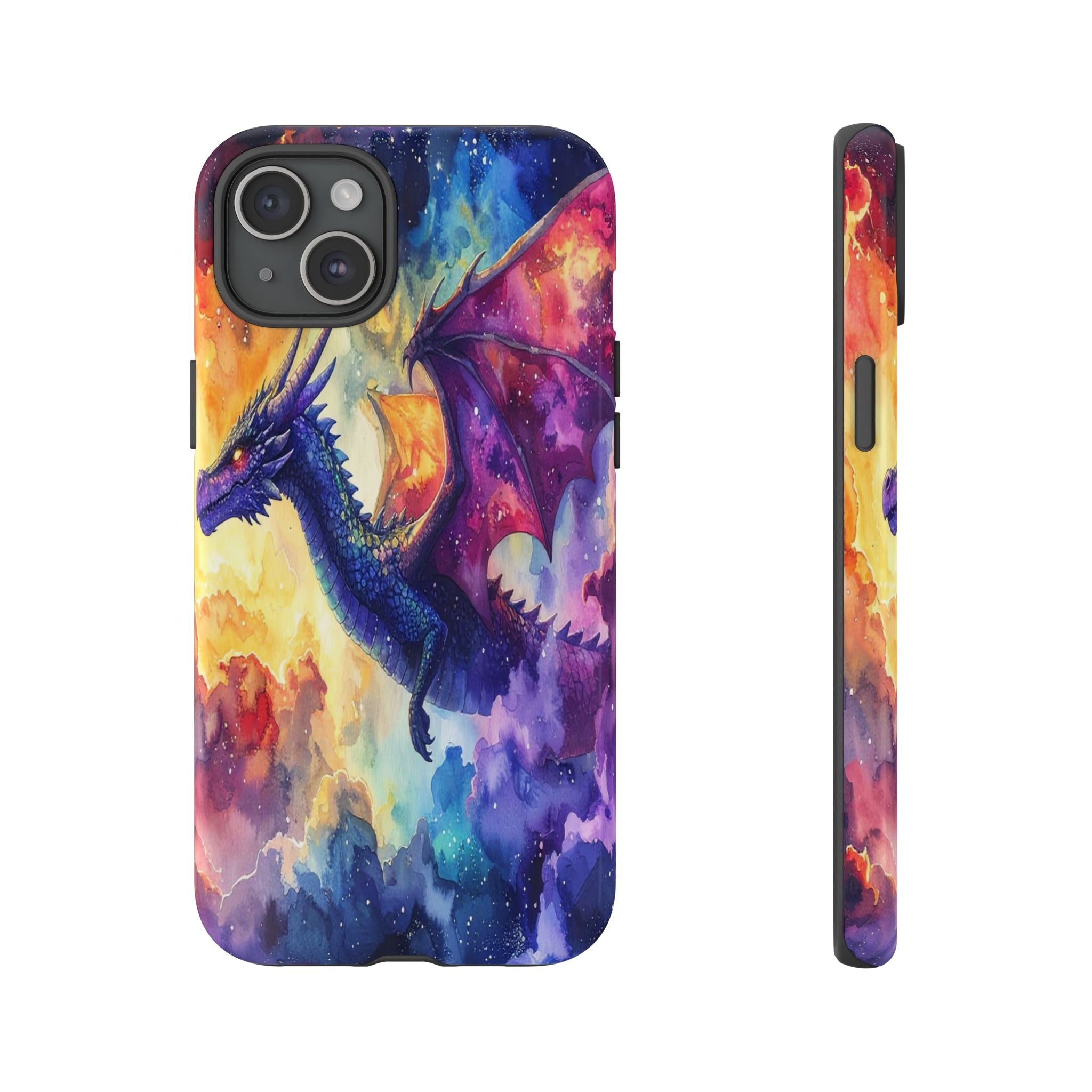 Celestial Dragons' Ascent: Watercolor Fantasy Artwork, Cosmic Nebula Landscape - L’Art Suprême Phone Case