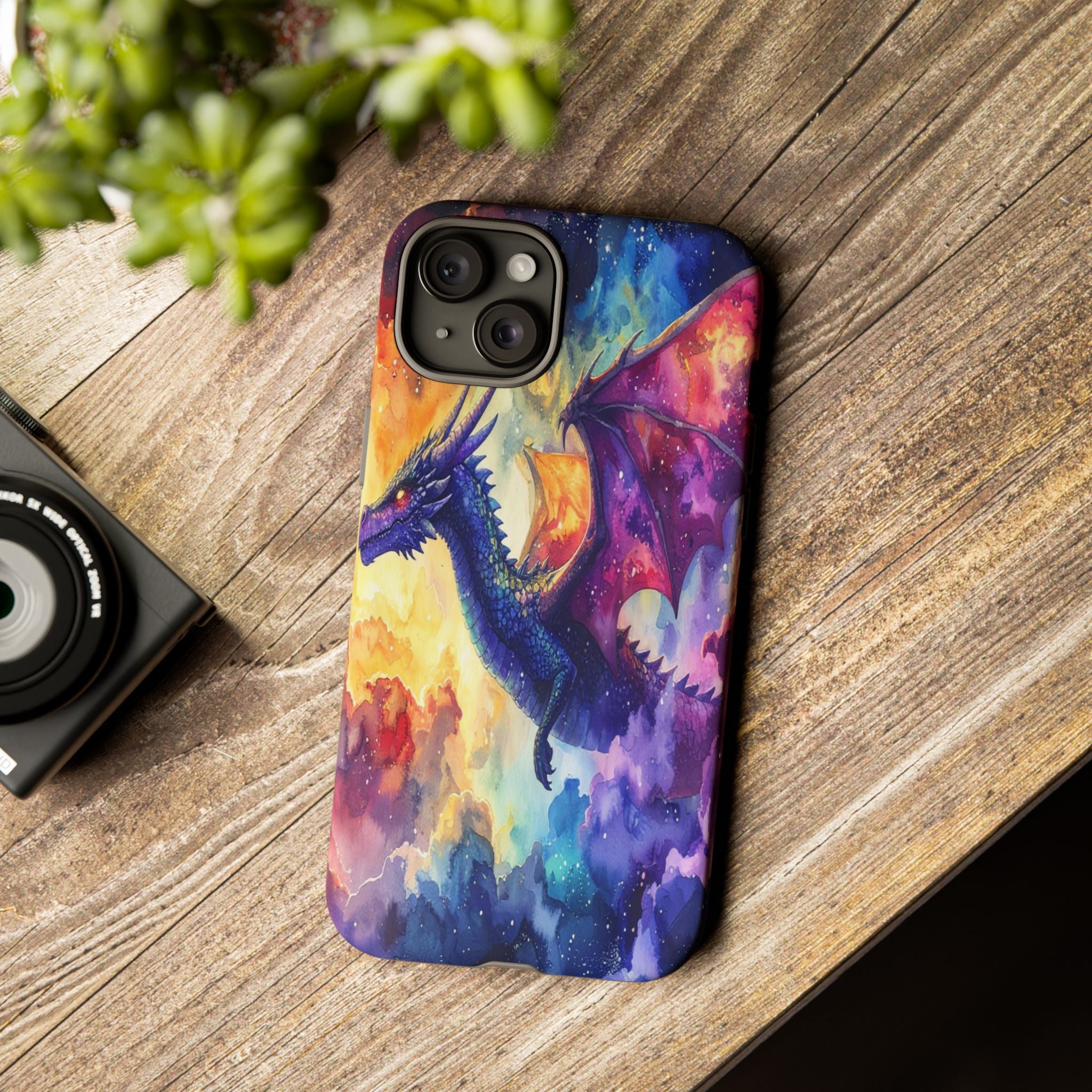 Celestial Dragons' Ascent: Watercolor Fantasy Artwork, Cosmic Nebula Landscape - L’Art Suprême Phone Case