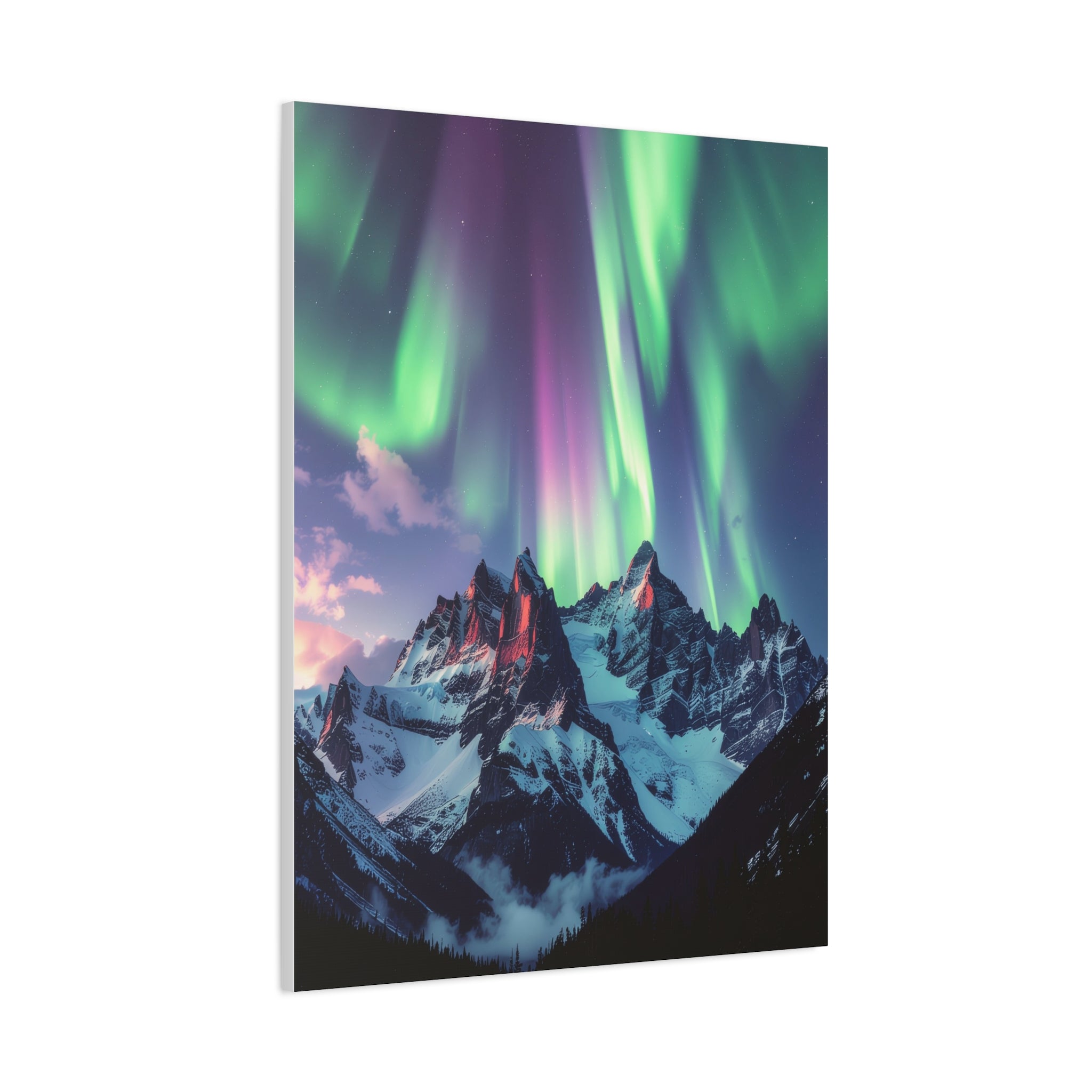 Celestial Symphony: Northern Lights Panorama, Alpine Aurora Wilderness - L’Art Suprême Canvas