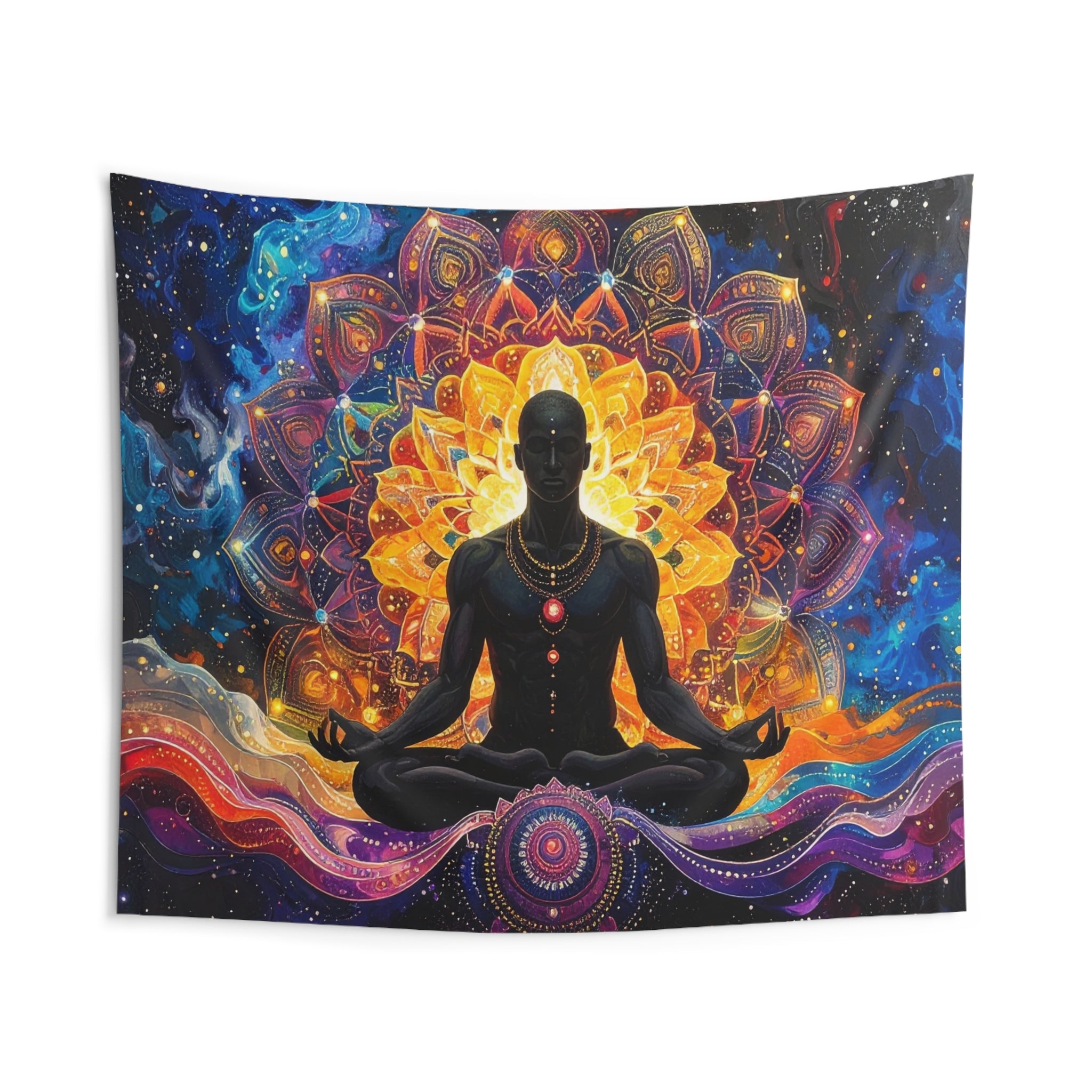 Cosmic Awakening: Meditative Mandala, Spiritual Quantum Visualization - L'Art Tapestry