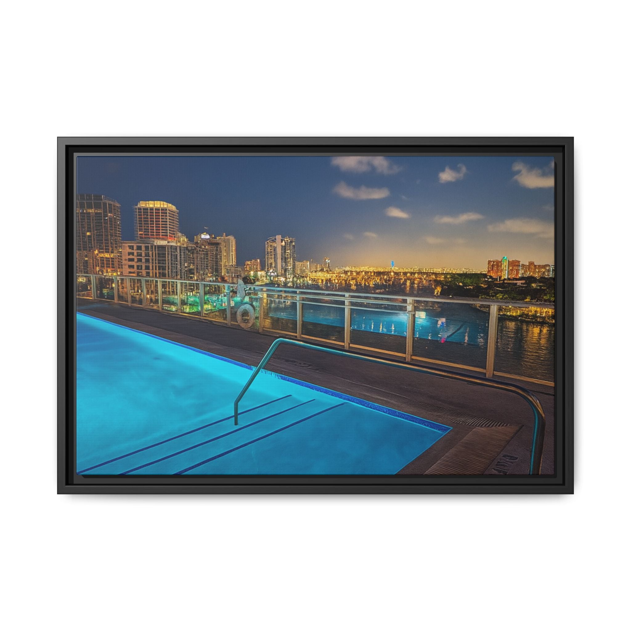 "Skyline Reflections" – Framed Canvas Print