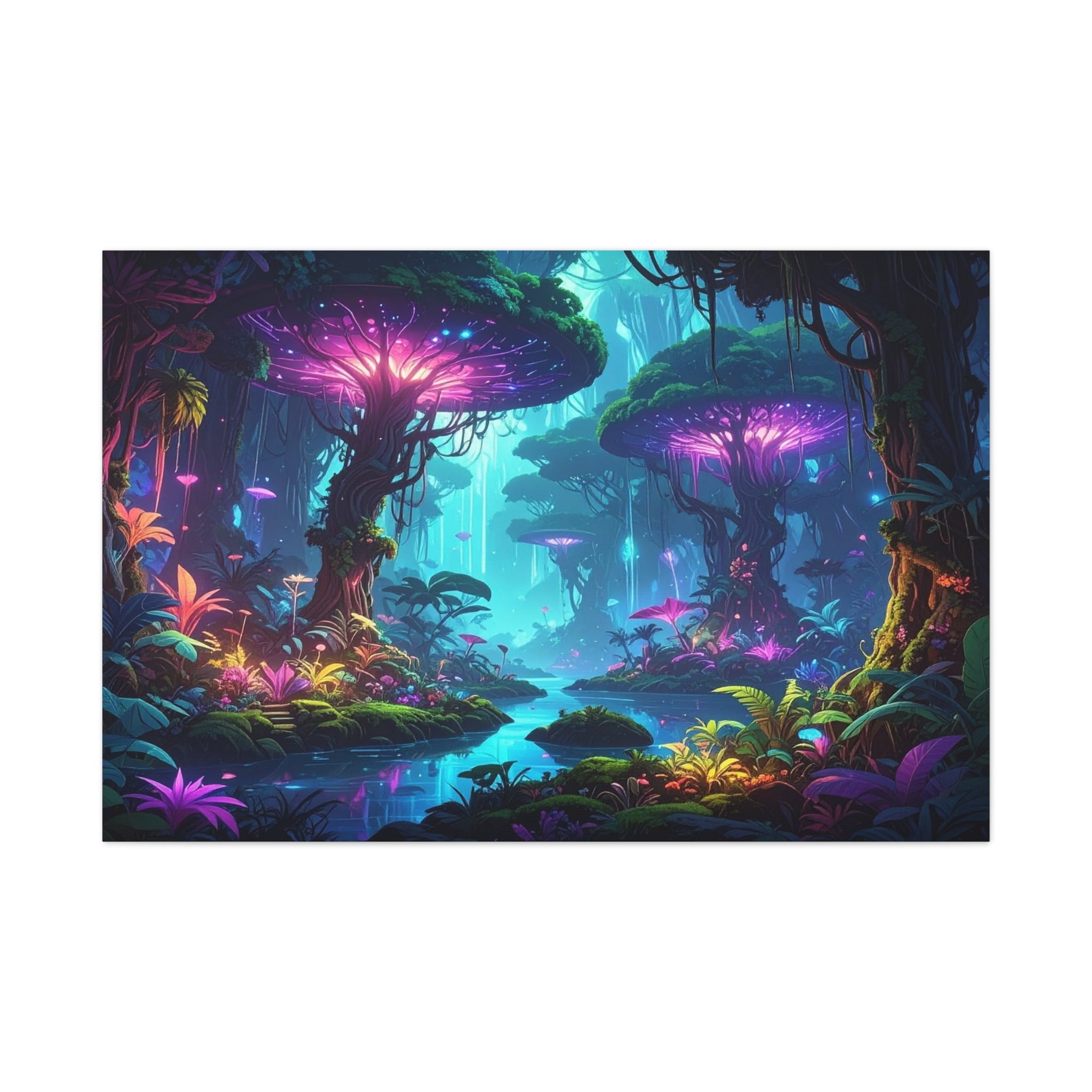 Luminescent Realms: Bioluminescent Forest Fantasy, Digital Art Dreamscape - L’Art Suprême Canvas