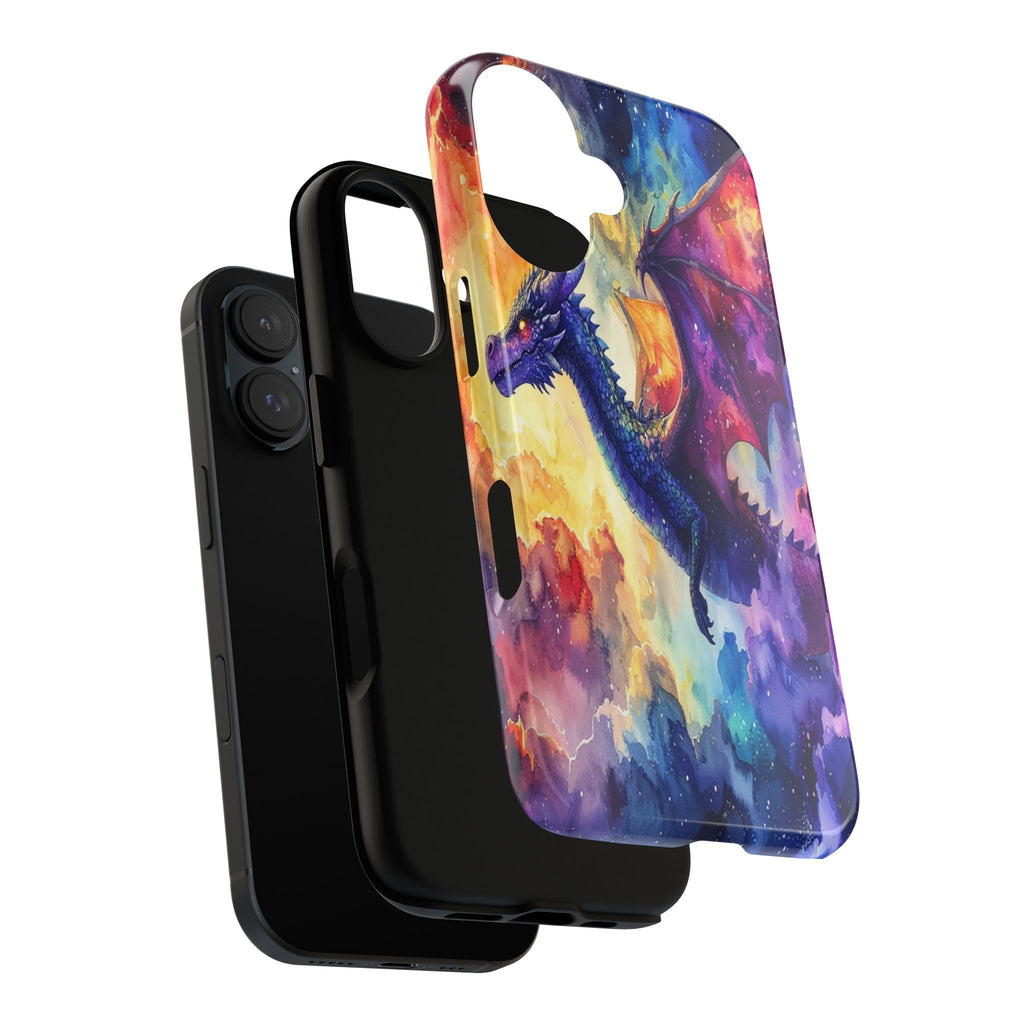 Celestial Dragons' Ascent: Watercolor Fantasy Artwork, Cosmic Nebula Landscape - L’Art Suprême Phone Case
