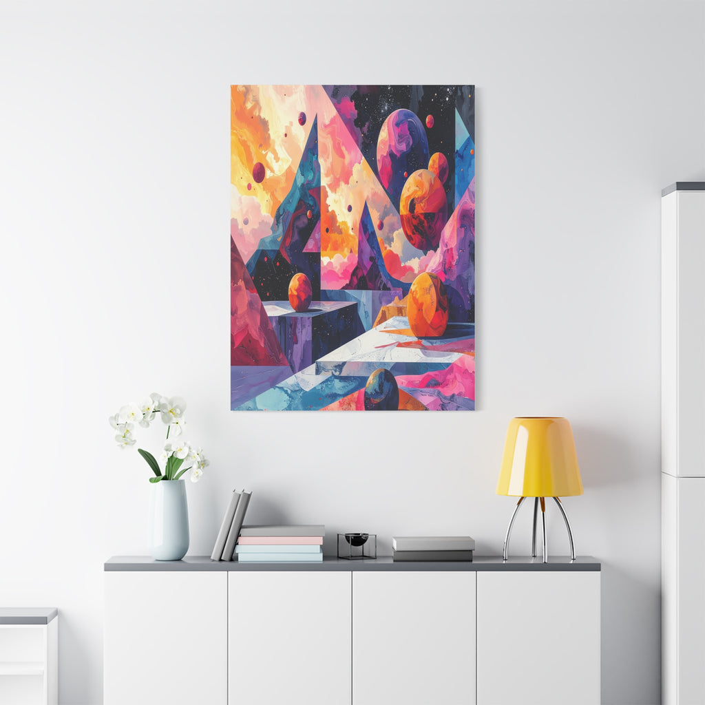 Cosmic Geometry: Dimensional Kaleidoscope, Digital Abstract Landscape - L’Art Suprême Canvas