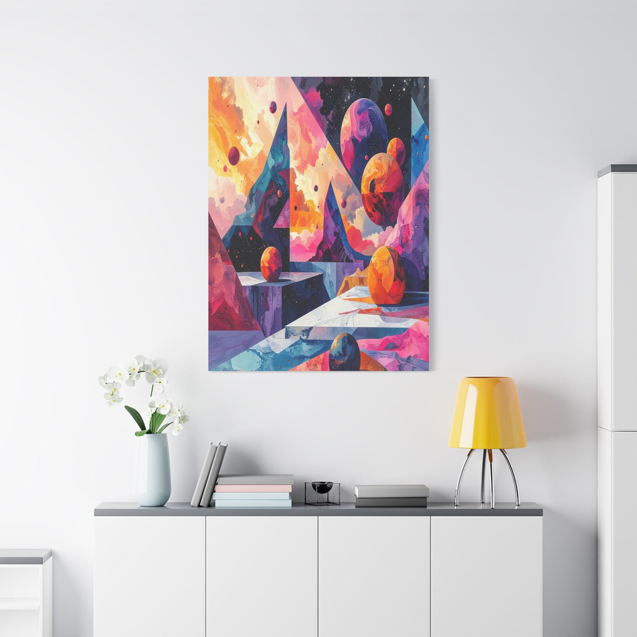 Cosmic Geometry: Dimensional Kaleidoscope, Digital Abstract Landscape - L’Art Suprême Canvas