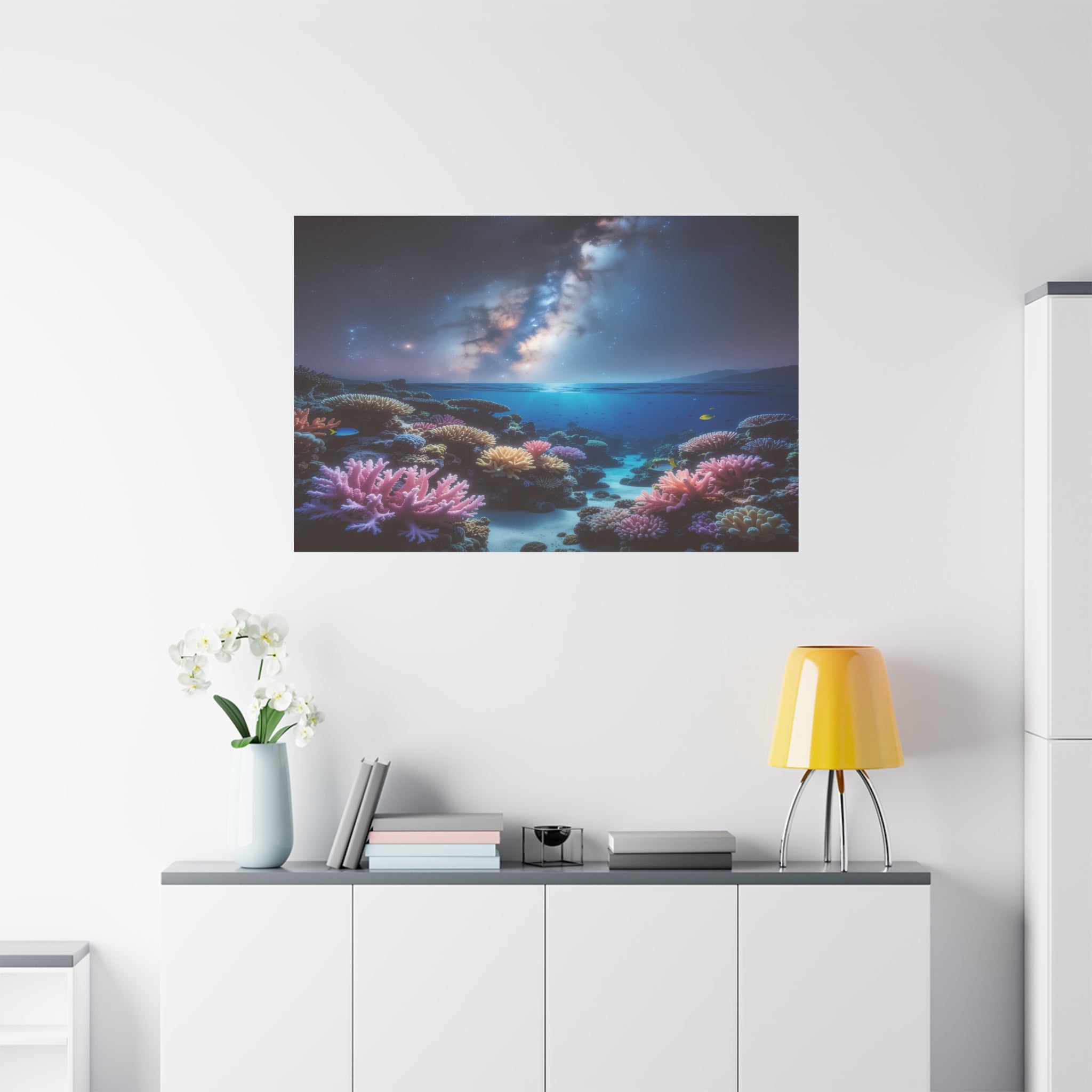 Cosmic Reef Harmony: Underwater Seascape Panorama, Milky Way Marine Dreamscape - L’Art Suprême Canvas