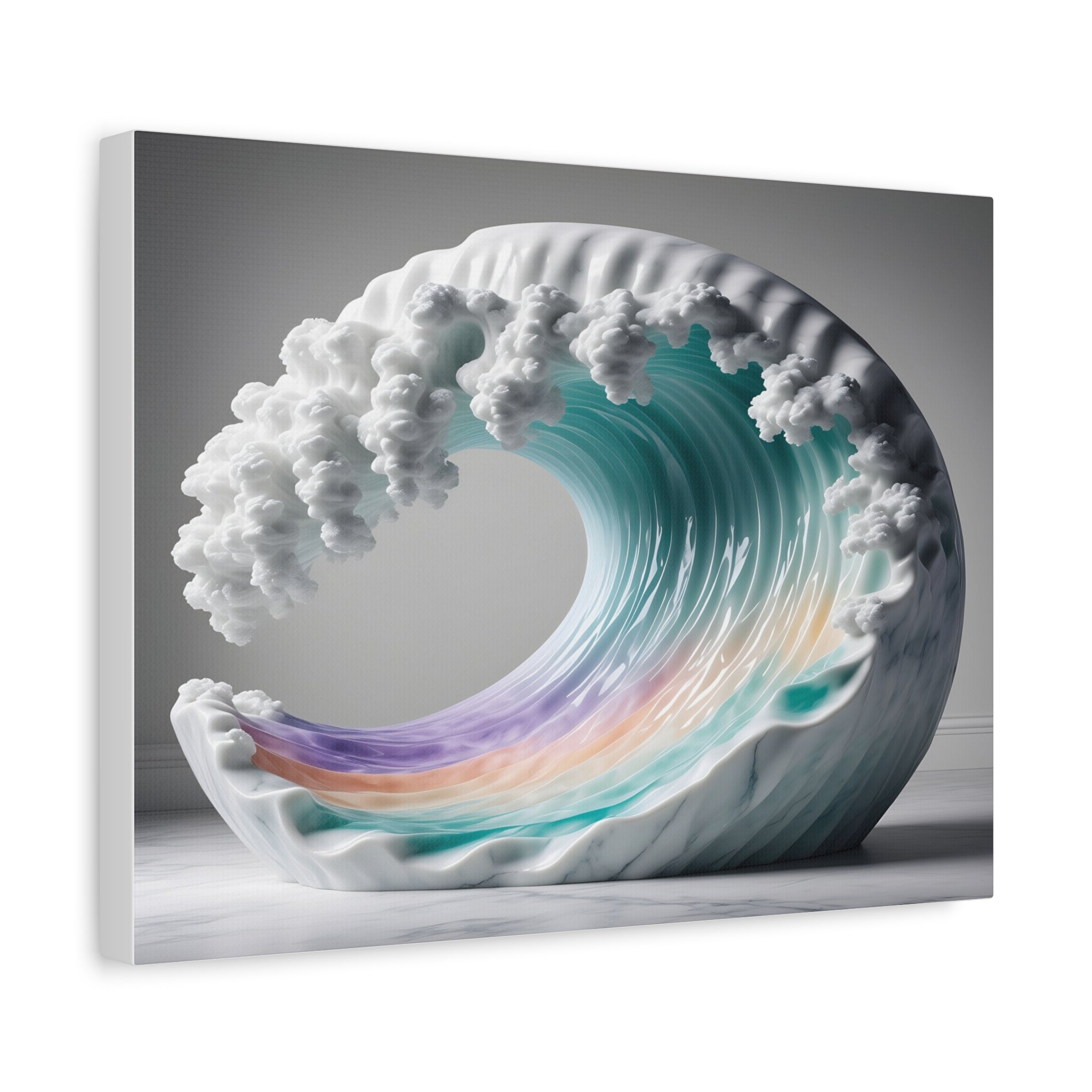 Oceanic Euphoria: Marble Wave Sculpture, Ethereal Aquatic Art - L’Art Suprême Canvas