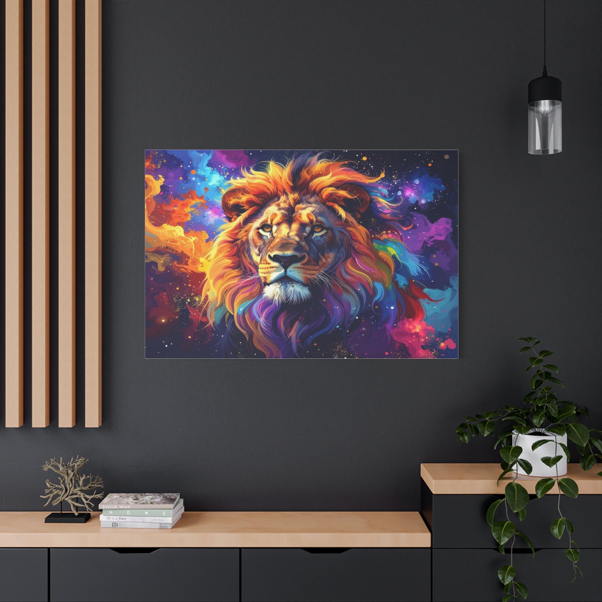 Cosmic Mane: Celestial Lion Portrait, Digital Cosmic Artwork - L’Art Suprême Canvas