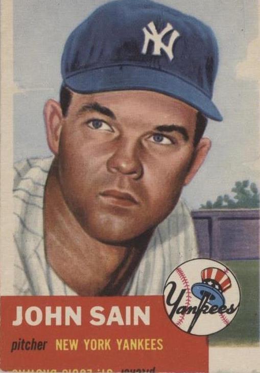 1953 Topps - Johnny Sain #119 Bio Information in Black - Lower Grade